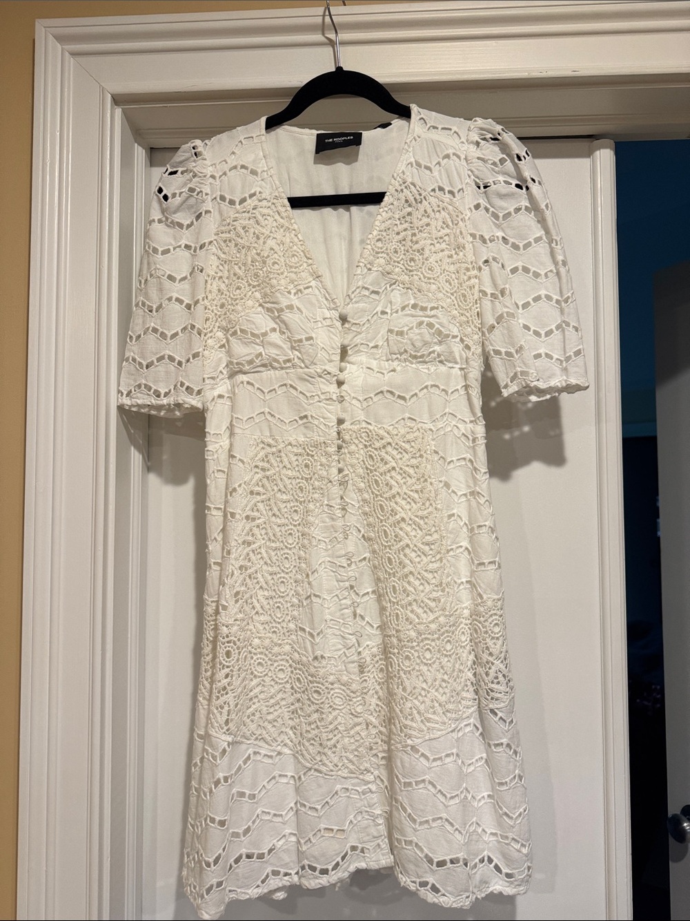 The Kooples White Crochet Lace V-Neck Mini Dress